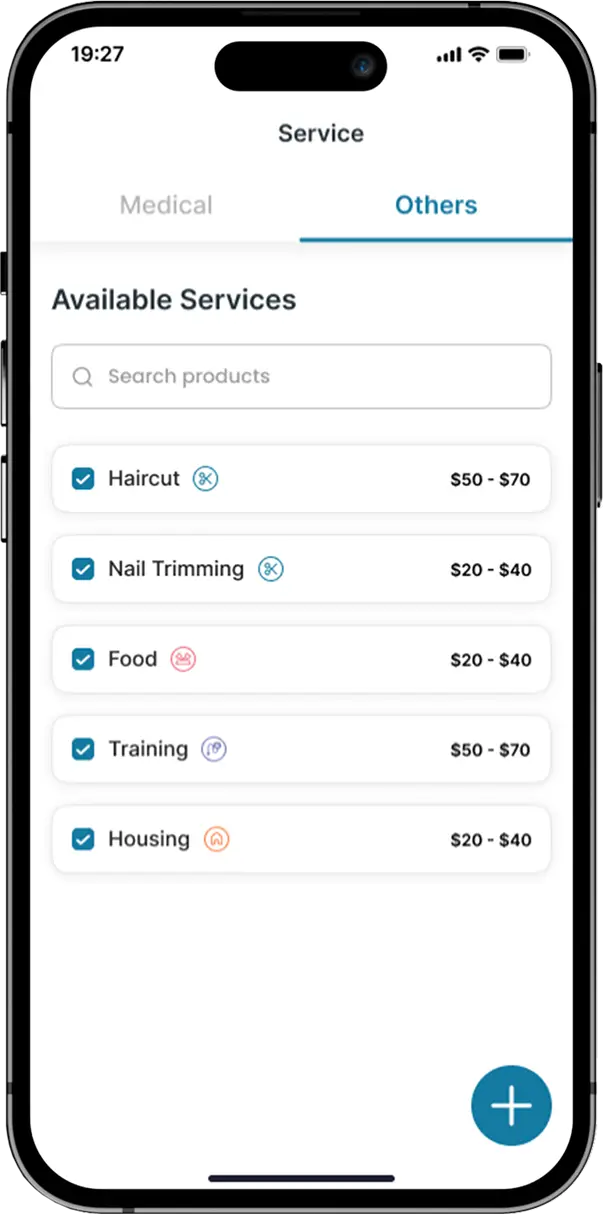 Woofli business account services list for managing pet services and offerings